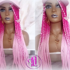Hot Pink Light Pink Ombre Box Braid Hat Wig  Gym Hat Baseball Cap Braided Hair Hat Wig Cap Chemo Hat Alopecia Breast Cancer Awareness