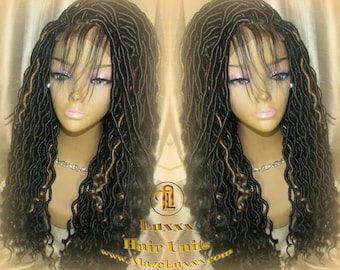 Faux Loc Peluca 4x4 Cierre de encaje w Baby Hairs Dread Peluca Ondulada Negro Dreads Miel Rubia 27 Sintética Nu Goth Marley Dred Lock Boho Diosa