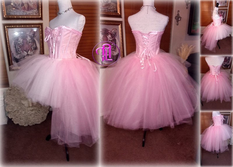 Birthday Anniversary Bridal Valentines Day Dress Skirt Corset Style Outfit Light Pink Blush Pink Hi Low Skirt Hearts Cupid
