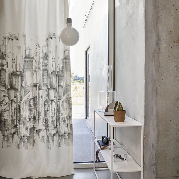 fabric design! SKY SCRAPER* Panneaux curtain cotton fabric white grey 3.36 meters high Skyline JAB