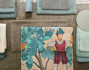 fabric design! FAIRYTALE FOREST* printed, magical, Venetian motifs Linen curtain Chivasso 4 colors