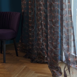 POESIA*LUXURY brown embroidered Voile Gardine by the meter curtain Curtain Grandezza Jab
