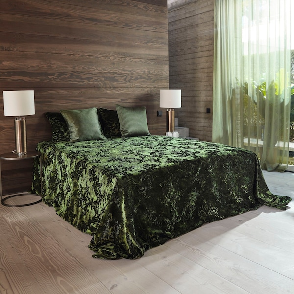 Luxury! Avenue Montagne Velvet Velours By the meter green Bedroom Bed Cover by Jab