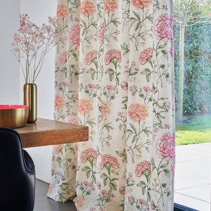 FLORENCE * Linnen katoen bloemen geborduurde roze stof door de meter woonkamer gordijnen Jab