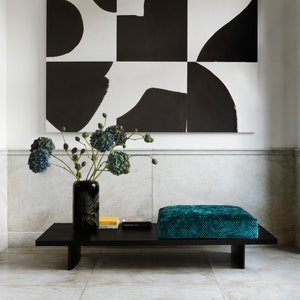 VELLUTO GIO* Sold by the meter upholstery fabric velvet check petrol upholstery living room curtain Carlucci