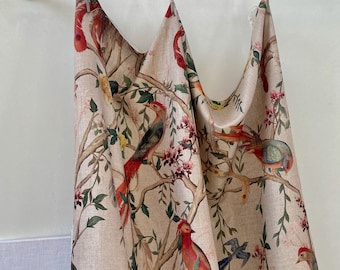 AVVENTURA* Linen with Flowers and Paradise Birds, Fabric by the Meter, 7 Colors, CARLUCCI JAB