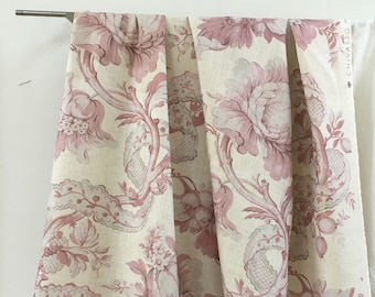 SALE % 1 meter piece FLORAL GARDEN*pink flower linen Chivasso by Jab