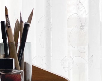 ANTHEA fabric meter-sold voile curtain white embroidered flowers 2.98 meters high Gardisette 3 colors