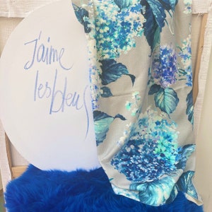 MARE di FIORI*fabric linen curtain rideau blue by the meter linen hydrangeas JAB