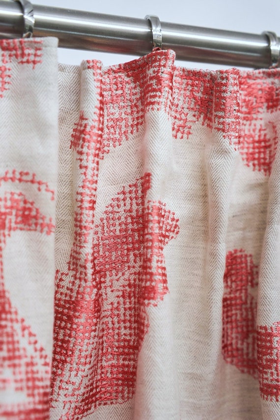 Red curtain fabric sale discount