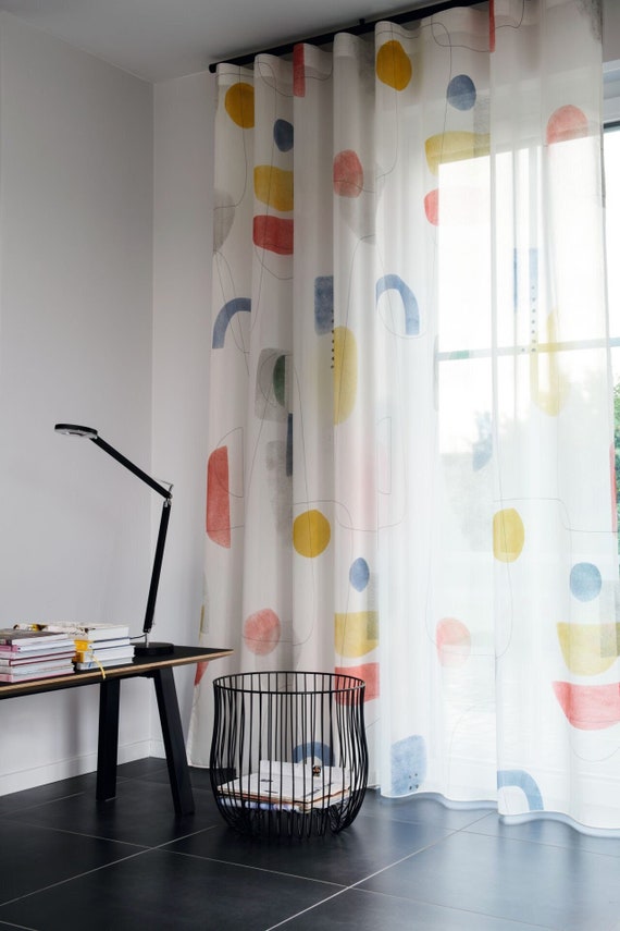 MID CENTURY Fabric Printed Bauhaus Miro White Red Yellow Meterware Voile Curtain Curtain 2.98 Meters High Gardisette Etsy Canada