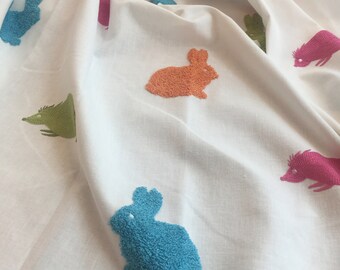 SALE % 6 meter piece HARE and HEDGEHOG Cotton embroidered rabbit & hedgehog curtain children's room Jab
