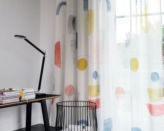 Mid-century printed fabric, Bauhaus Miro, 4 colors, voile curtain by the meter, 2.98 meters high, Gardisette