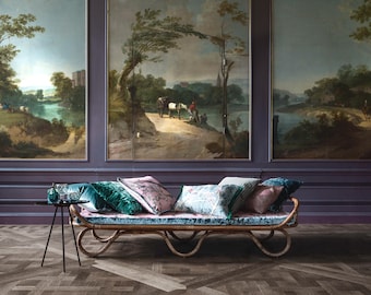 AVVENTURA* Dreamy half-linen fabric with flowers and paradise birds, sold by the meter, by CARLUCCI JAB, 7 colors