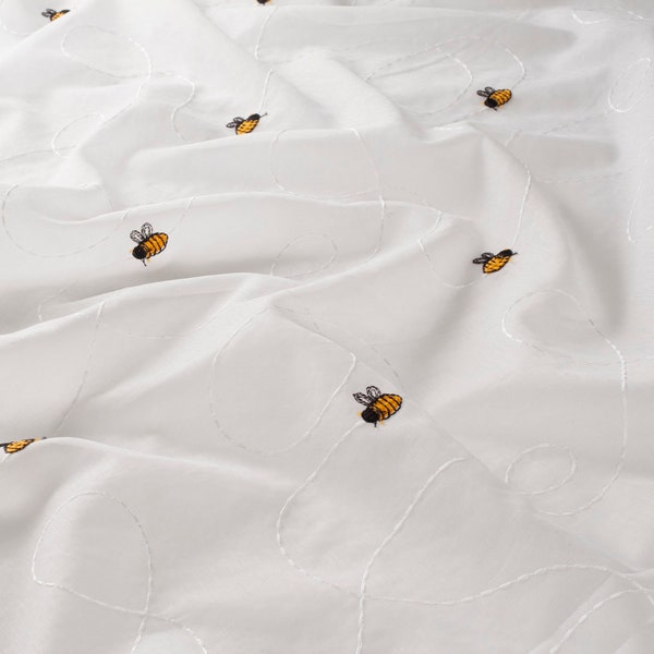 cute little MAJA*Fabric by the meter curtain embroidered bee fabric white Voile curtain white 3.10 meters high JAB