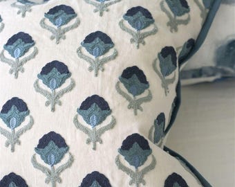 Fabric design! TEASEL* small sweet floral embroidery on 100% linen fabric by the meter Designers Guild