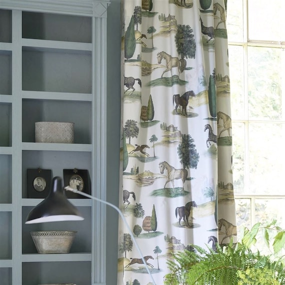 THE RANGE PARCHMENT Fabric 100 Cotton Printed Horses Curtain John