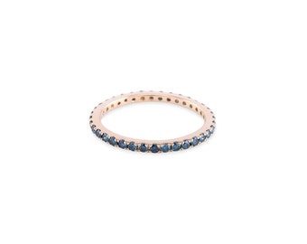 BLUE DIAMOND ETERNITY,  Micro Pave Blue Diamond Eternity Band 14K Yellow Gold