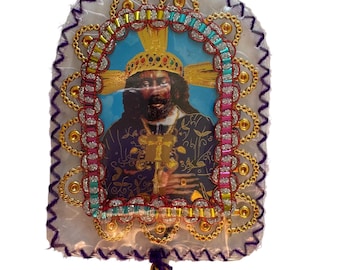 Peruvian Detente Señor de los Milagros religious car hanging 5"x 4"