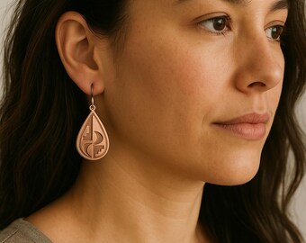 Vintage 1970s Artisan Red Copper  Teardrop Earrings signed WCMO