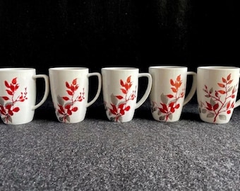 Corelle Kyoto Leaves Mug Set of 5 – Red Gray Leaf Coffee Cups Replacement