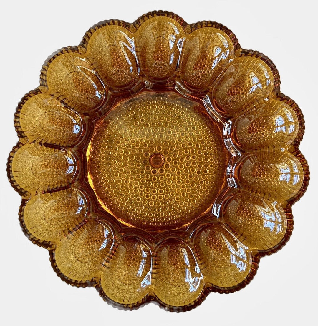 Vintage Amber Glass Egg Dish Holder Sunflower Shape Amber Etsy