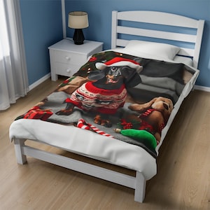 Cozy Velveteen Dachshund Blanket that is Paw-sitively Perfect for the Holidays Snuggle Up with this Festive Fido