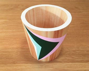 Fort Bragg Cliffs, a Wood Container / Pot with Hand-Painted Geometric Design