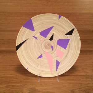 Sierra Stargaze, a Natural Bamboo Plate with Hand Painted Geometric Design by NevMade.