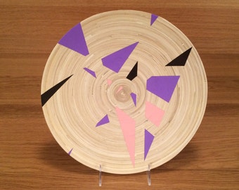 Sierra Stargaze, a Natural Bamboo Plate with Hand Painted Geometric Design by NevMade.