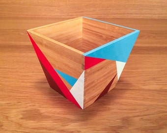 Natural Bamboo Planter with Hand-Painted Geometric Design