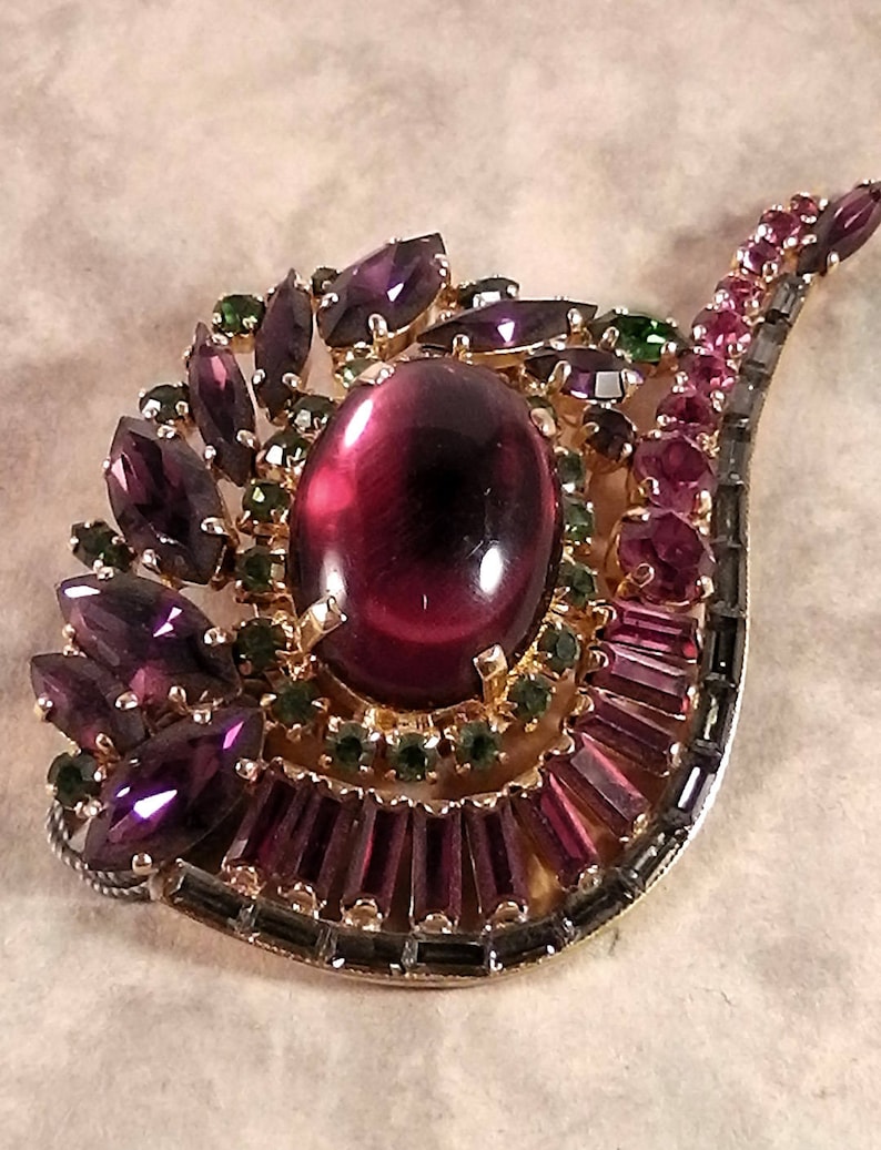 Vintage Purple brooch Luxury LaFemme brooch Designer Brooch LaFemme retro design brooch Purple