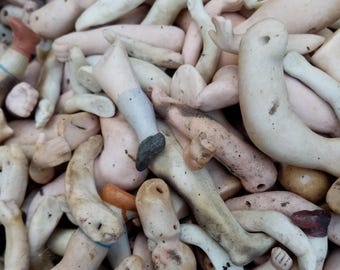 Doll parts, lot  antique German porcelain doll parts, Doll legs,arms broken damaged parts, excavated doll, Artists supply, Jewelry maker