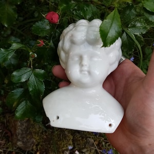 Antique Cheina Head, Doll head,  large antique German glazed porcelain Shoulder head, Turned head, 5.23&quot; x  3.9&quot; x  2.65&quot; , Assemblage Art