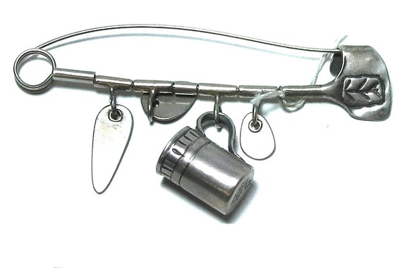 Kibbutz Silver Safety Pin brooch, vintage Handmade