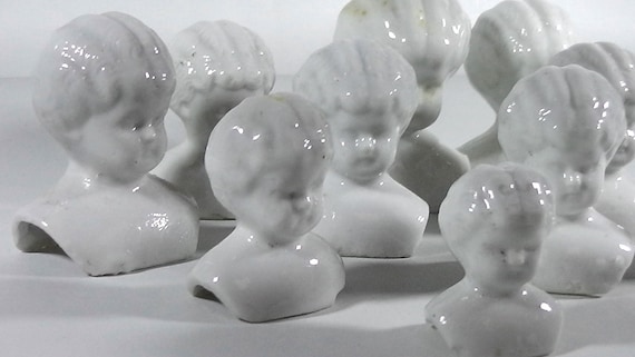 Doll Heads, 5x  antique german China heads glazed, Doll head, excavated, Germany, damaged 2.5cm - 5 cm, doll repair, Frozen Charlotte