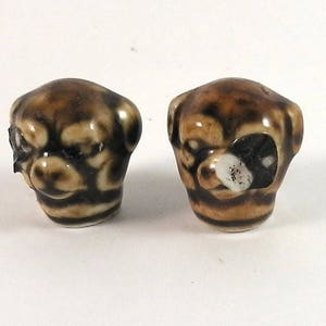 Antique Porcelain Dog heads, 2x excavated Pug dog heads, German glazed porcelain , flask tops, decoration, artist and crafting