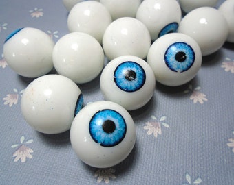 Halloween eyes, Acrylic glass eyes, 5 pair B-Stock doll eyes, artist supply, transfer printed , blue eyes, jewelry making, 0.96" / 24.6mm