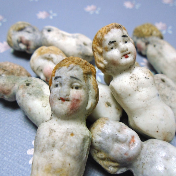 lot 5x poupées antiques en porcelaine allemande, corps de poupée, poupées miniatures, maison de poupée, 1,56" excavé