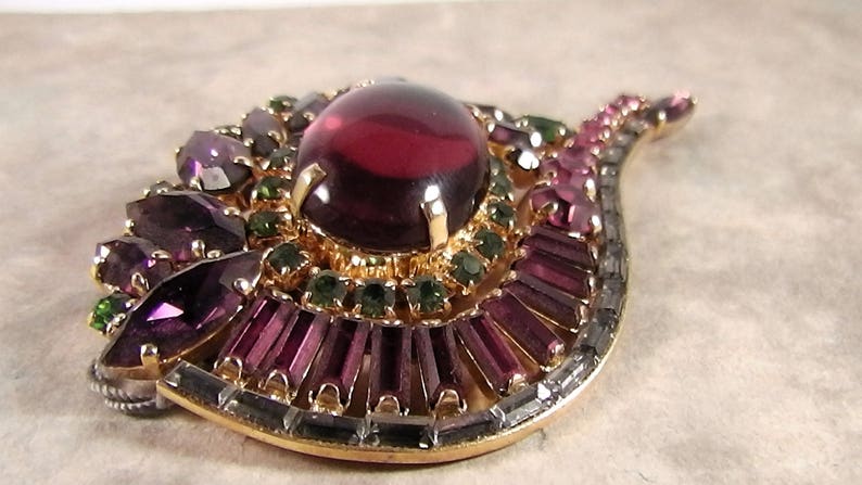 Vintage Purple brooch Luxury LaFemme brooch Designer Brooch LaFemme retro design brooch Purple