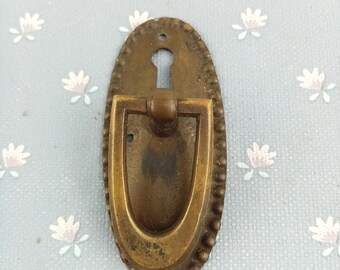 Antique  Brass Cabinet Handel. Ring Pull with plate , Victorian Furniture, Cabinet Furniture, Artists supply, Assemblage Art