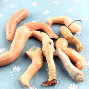 Doll parts, lot 10x antique German Composition doll parts, Doll legs, broken damaged parts, small doll, Artists supply, Jewellery maker