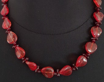 Necklace/ Transparent Necklace/ Red Necklace/ Red And Garnet Glass Beads/ Various Shades And Different Forms/ Gift For Her/ Gift For Women