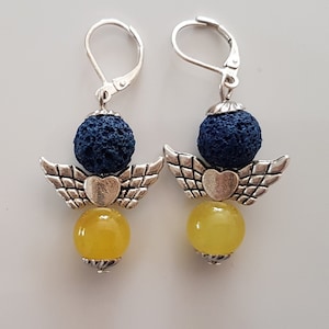 Blue Yellow Dangling Earrings, Blue Yellow Earrings, Gift For Her, Gift For Wife, Ukrainian Earrings, Yellow Blue Earrings, Present for Her