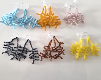 Boucles D'oreilles Multicolores (Noires, Marron, Bleues, Roses Pâles, Jaunes, Oranges) Pendantes De Perles En Verre, Cadeau Pour Une Femme