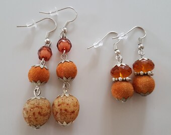 Boucles D'oreilles Brunes, Boucles D'oreilles Pendantes, Perle En Verre, Cadeau Pour Soeur, Cadeau Pour Elle, Cadeau Pour Femme, Présent