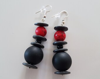 Boucles D'oreilles Noires et Rouges, Boucles D'oreilles Pendantes, Boucles D'oreilles Pendantes Rouges, Boucles D'oreilles Pendantes Noires