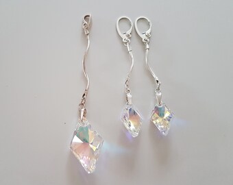 Boucles D'oreilles et Pendentif En Argent, Cristaux Transparents, Cadeau Pour Elle, Cadeau Pour Femme, Cadeau Pour Soeur, Cadeau Pour Maman