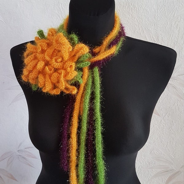 Collier Jaune/ Collier Vert/ Collier Aubergine/ Collier Crocheté/ Fleur Jaune/ Parure De Cou/ Tournesol Crocheté/ Bijou Transformer/ Collier