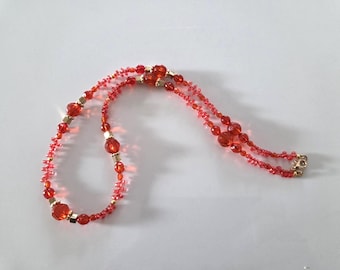 Collier Des Perles De Différentes Tailles en Verre, Collier Rouge Transparent, Cadeau Pour Elle, Cadeau Pour Femme